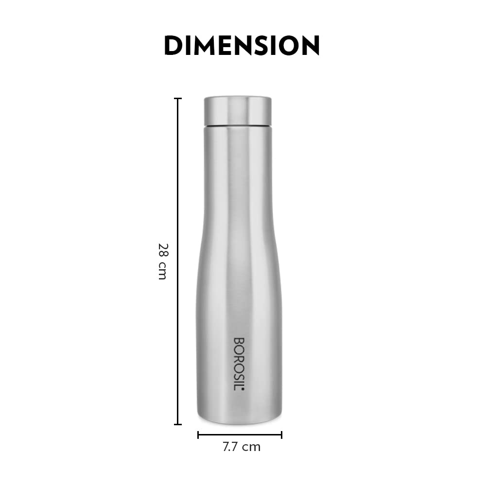 Borosil Swan 1L Stainless Steel Water Bottle | Leak-Proof Design for Home & Office | Silver Finish