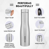 Borosil Swan 1L Stainless Steel Water Bottle | Leak-Proof Design for Home & Office | Silver Finish