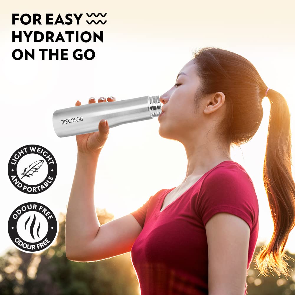 Borosil Swan 1L Stainless Steel Water Bottle | Leak-Proof Design for Home & Office | Silver Finish