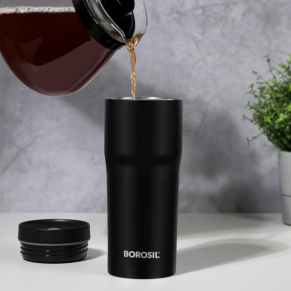 Borosil Hydra Hike 500ml Flask – Insulated, Leakproof, On-the-Go Sipper (Black)