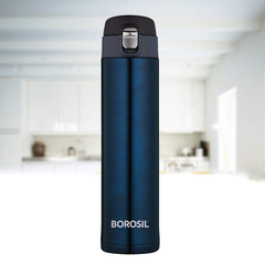 Borosil Hydra Nova 500ml Vacuum Insulated Stainless Steel Bottle – 16H Hot, 18H Cold, Office & Travel Ready, Blue