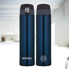 Borosil Hydra Nova 500ml Vacuum Insulated Stainless Steel Bottle – 16H Hot, 18H Cold, Office & Travel Ready, Blue