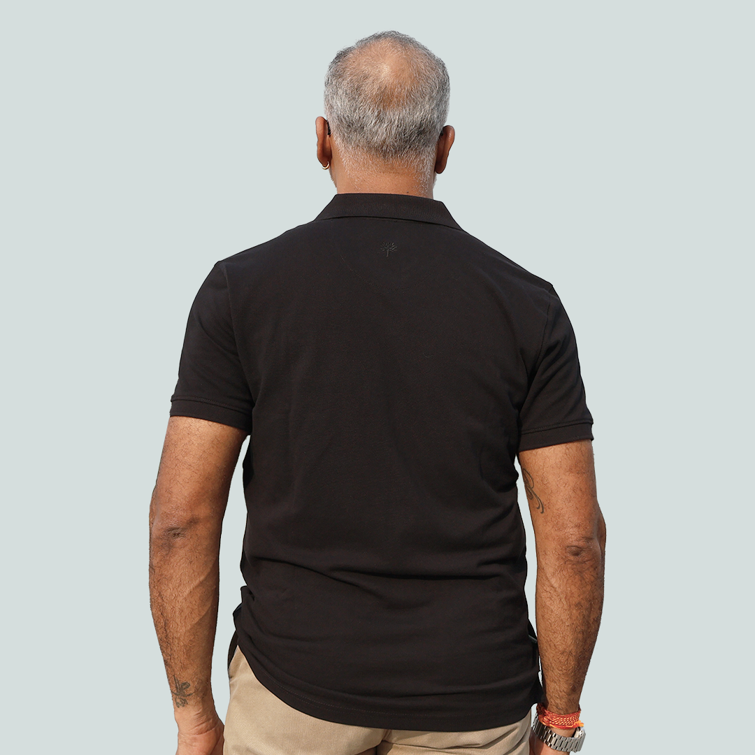 Woodland Black Polo T-shirt | Regular Fit | Brand Embroidered | Cotton Half Sleeve